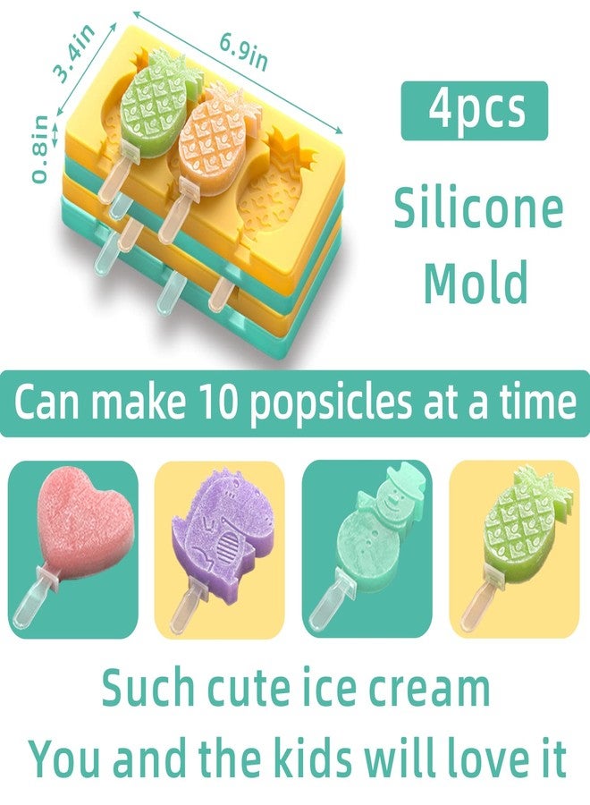 salomayes Kids Cartoon Popsicle Molds - 4 Pack, 10-Cavity Food-Grade Silicone Ice Pop Cream Molds, with Reusable Sticks, Non-Stick Flat Design, Easy Release, Stackable for Space Saving - Image 5