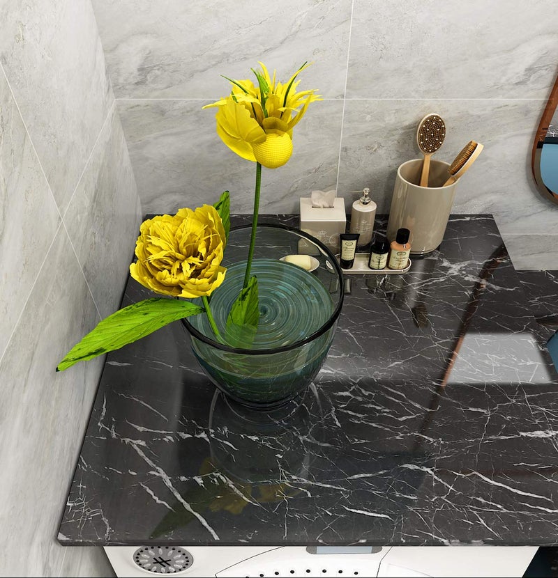 LaCheery Faux Marble Contact Paper Decorative Peel and Stick Wallpaper for Cabinets Shelf Liner Furniture Black Marble Paper Self Adhesive Film Sticker Removable Locker Wallpaper Classroom 15.8x79in - Image 5