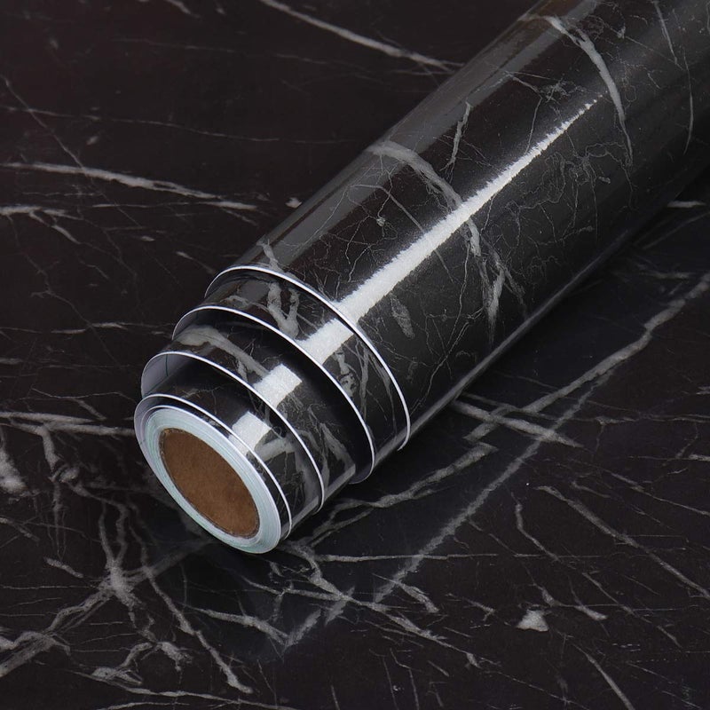 LaCheery Faux Marble Contact Paper Decorative Peel and Stick Wallpaper for Cabinets Shelf Liner Furniture Black Marble Paper Self Adhesive Film Sticker Removable Locker Wallpaper Classroom 15.8x79in - Image 1
