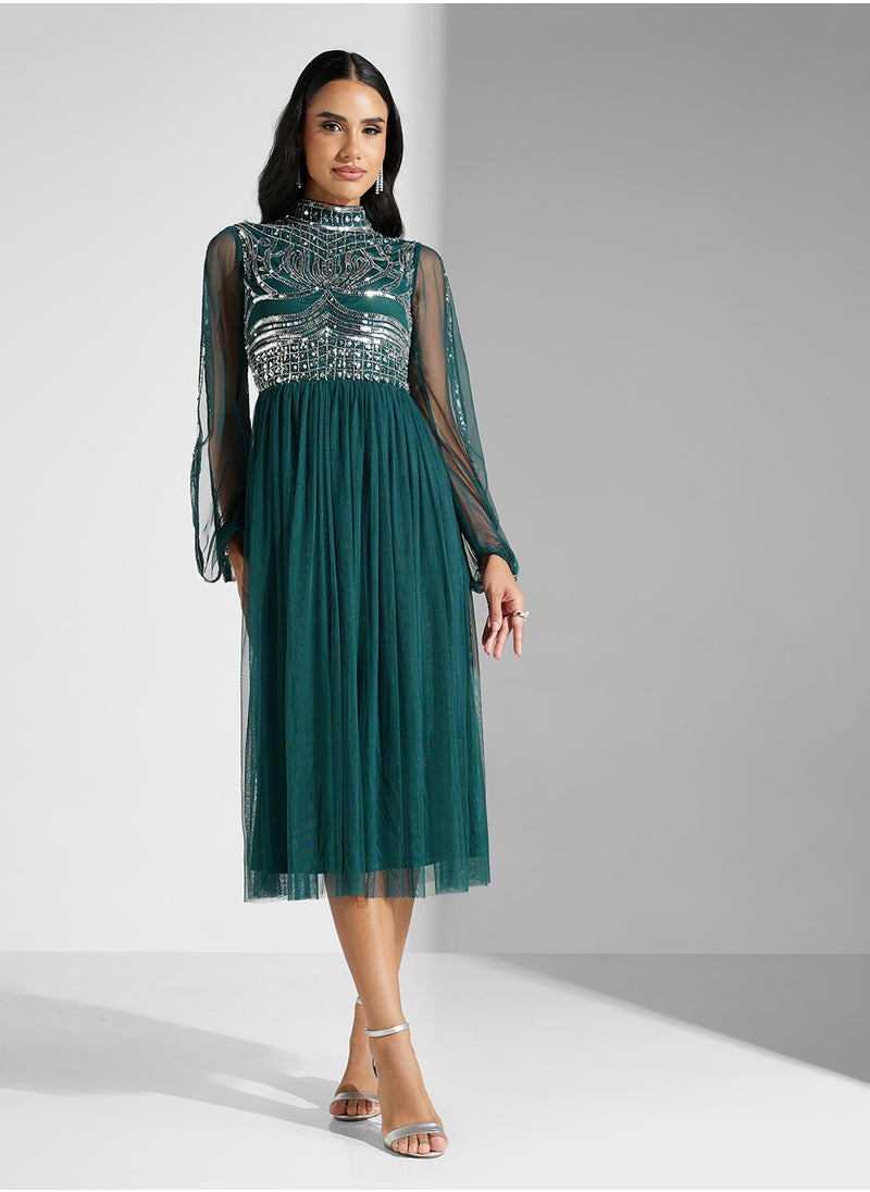 Amelia Rose Embellished Mesh Detailed Dress  - Image 4