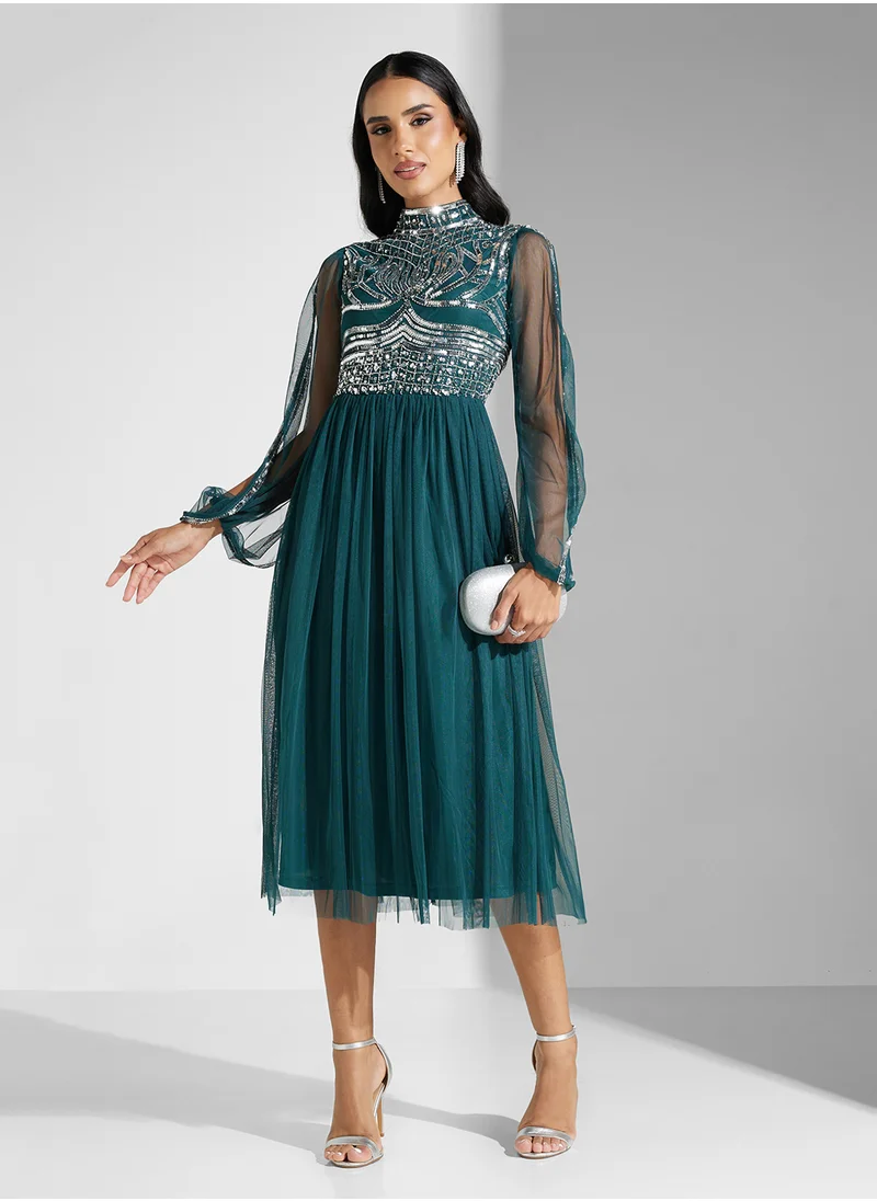 Amelia Rose Embellished Mesh Detailed Dress