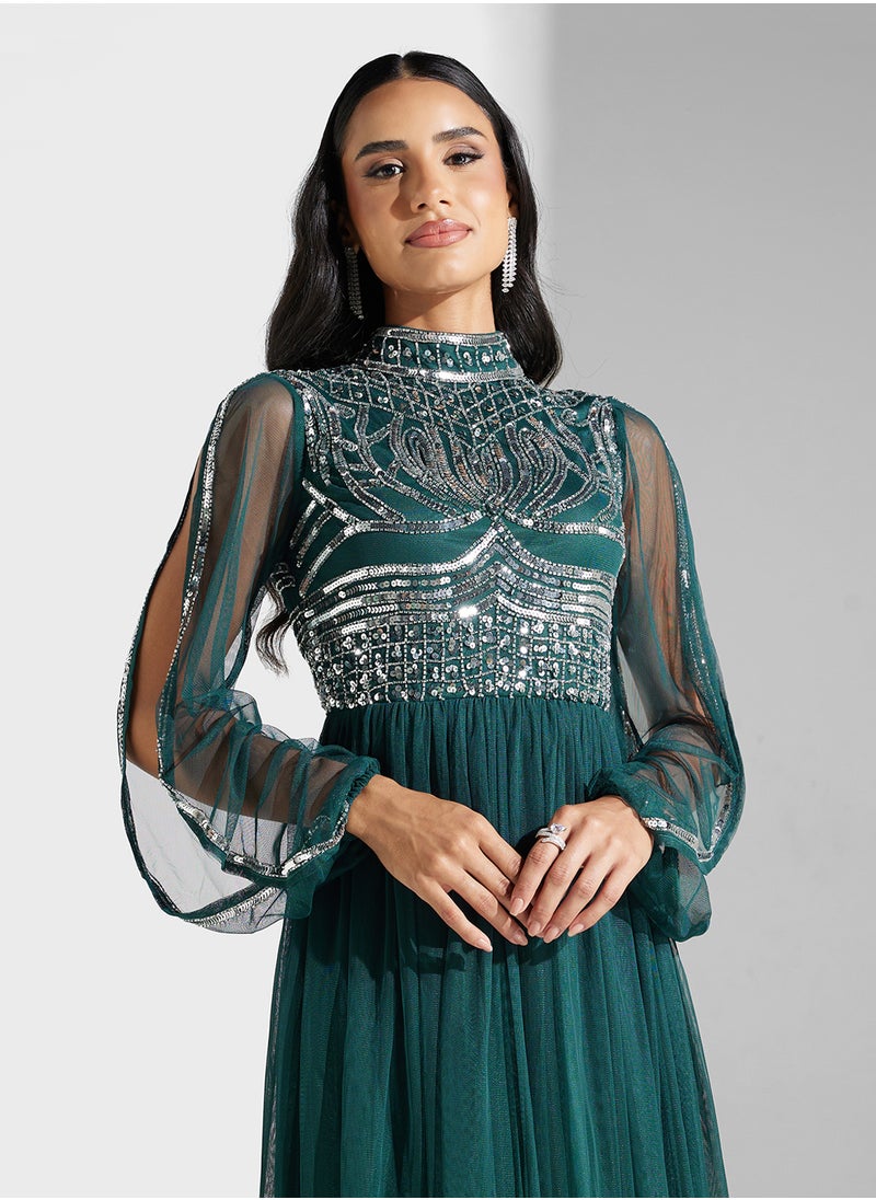 Amelia Rose Embellished Mesh Detailed Dress  - Image 3
