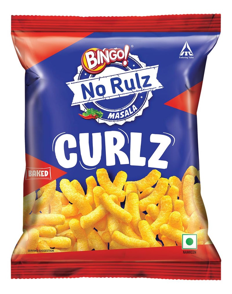 Bingo! Epiken No Rulz Masala Curlz, 80 G/85.4G(weight may vary) Masala Flavoured Super Light & Super Tasty Baked Puffs - Image 1
