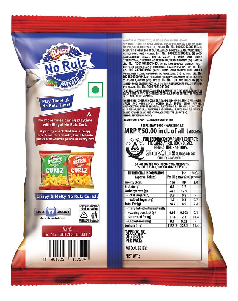 Bingo! Epiken No Rulz Masala Curlz, 80 G/85.4G(weight may vary) Masala Flavoured Super Light & Super Tasty Baked Puffs - Image 2