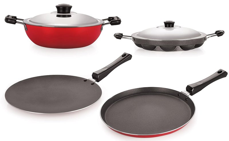 Nirlon Nirlon NonStick Aluminium Cookware Set 4Pieces Red CT_DKDB_APPAM_FT10 CT12_DKDB_AP12_FT10  - Image 1