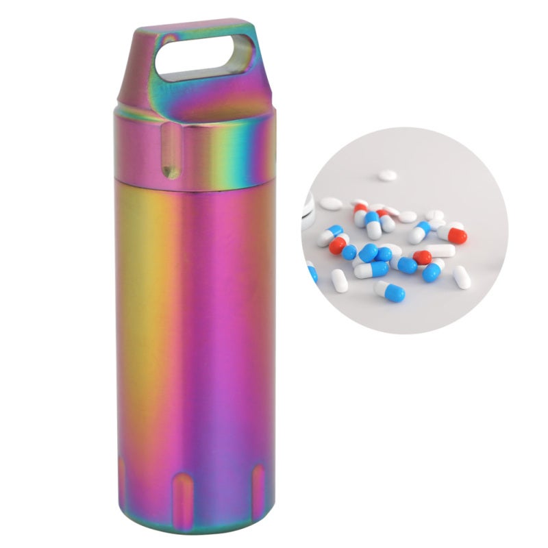Portable Pill Case: Colored Ti 304 Stainless Steel - Waterproof Wear-Resistant Anti-Slip Keychain Pill Bottle for Travel Daily Medication First Aid Use - Image 5
