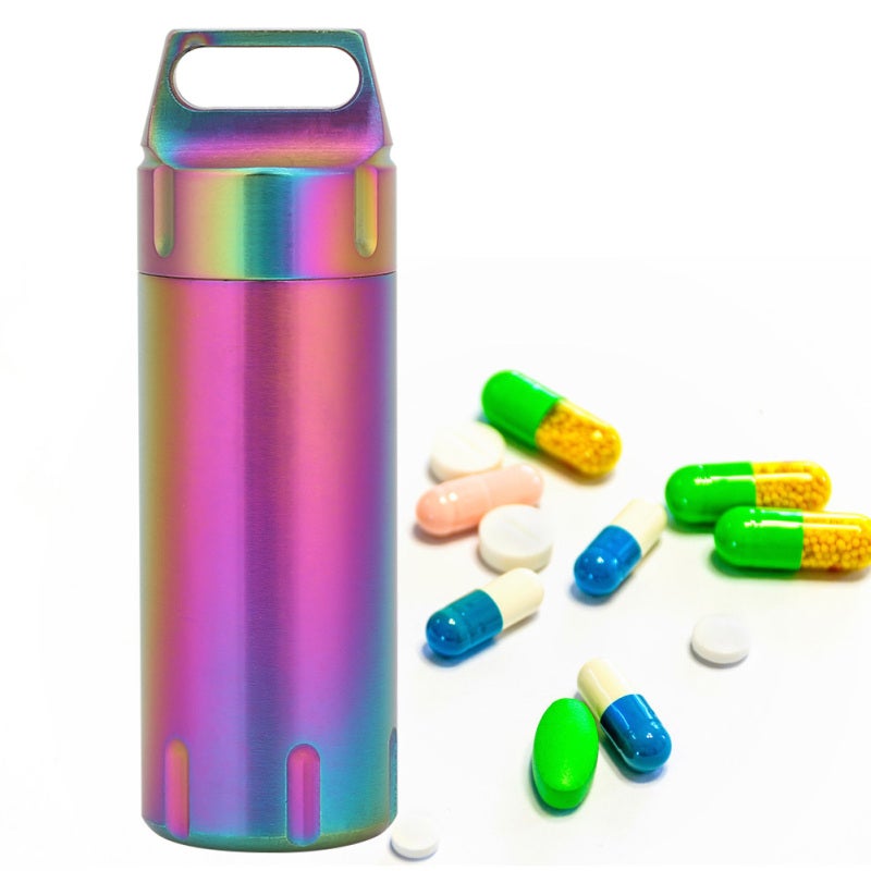 Portable Pill Case: Colored Ti 304 Stainless Steel - Waterproof Wear-Resistant Anti-Slip Keychain Pill Bottle for Travel Daily Medication First Aid Use - Image 4