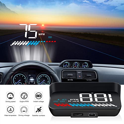 wiiyii Heads up Display for Cars Car HUD M7, Digital Speedometer for Car OBD/GPS Smart Gauge, Driving Speed, Engine RPM, Voltage, Water Temperature, Etc.., Speedometer for Car Works Great for All Cars - Image 2