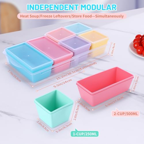 Gemice BPA-Free Silicone Freezer Molds with Base, Individual 6-Pack 1-Cup & 2-Cup Portion Soup Cubes Freezer Tray with Lids for Food Storage, Dishwasher Safe, Silicone Freezer Containers for Meal Prep - Image 3
