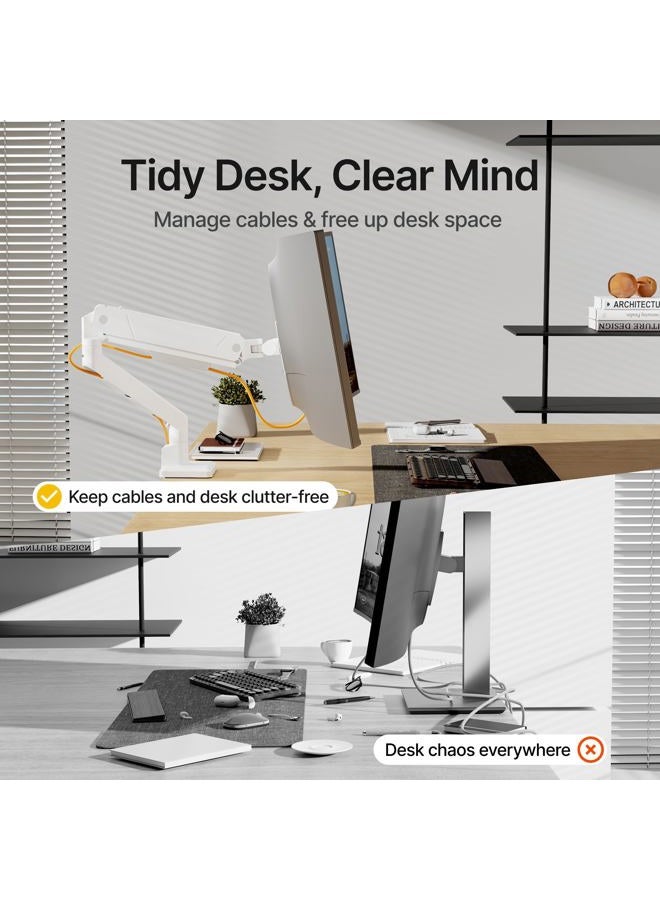 Montek Single Monitor Arm for Max 45 Inch Ultrawide Screens Adjustable Monitor Desk Mount Holds 35 Lbs Cable Management with C Clamp/Grommet Desk Mount, VESA 75/100mm, MA1007WH - Image 5