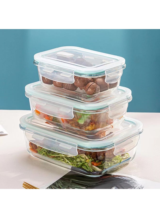 High Boron Glass Fresh-keeping Bowl Suit Microwave Oven Rectangular Fresh-keeping Box Three-piece Set With Rice Bowl Promotional Gifts Wholesale-Specifications:Rectangular/two-piece Set-Color:Sky Blue - Image 4