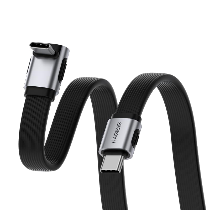 هاجيبس USB4، نقل بيانات بسرعة 80 جيجابت في الثانية، شحن سريع بقدرة 240 واط عبر كابل USB-C، كابل قصير USB 4 V2.0 بدقة 8K@60Hz لأجهزة iPhone 17 16 15 Pro Max وiPad Pro وThunderbolt 5/4 (وسط بزاوية 90 درجة، 50 سم) - Image 1