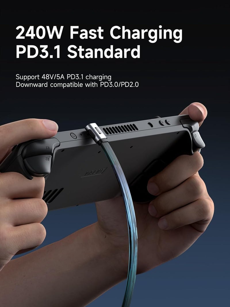 هاجيبس USB4، نقل بيانات بسرعة 80 جيجابت في الثانية، شحن سريع بقدرة 240 واط عبر كابل USB-C، كابل قصير USB 4 V2.0 بدقة 8K@60Hz لأجهزة iPhone 17 16 15 Pro Max وiPad Pro وThunderbolt 5/4 (وسط بزاوية 90 درجة، 50 سم) - Image 2