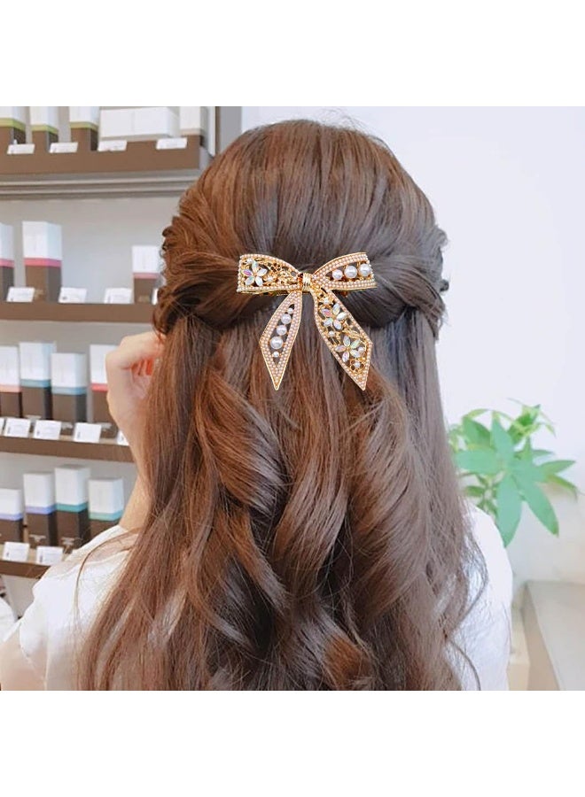 Goolsky [Sophisticated Bow Hair Clip Gemstones] Elegant Golden-Tone Crystal & Pearl Bow Hair Clip - Sophisticated Alloy Spring Clip with Colorful Gemstones for Chic Half-Up Hairstyles - Image 4