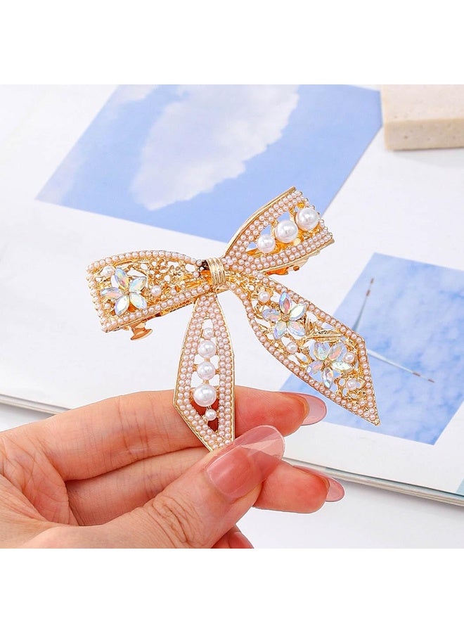 Goolsky [Sophisticated Bow Hair Clip Gemstones] Elegant Golden-Tone Crystal & Pearl Bow Hair Clip - Sophisticated Alloy Spring Clip with Colorful Gemstones for Chic Half-Up Hairstyles - Image 5