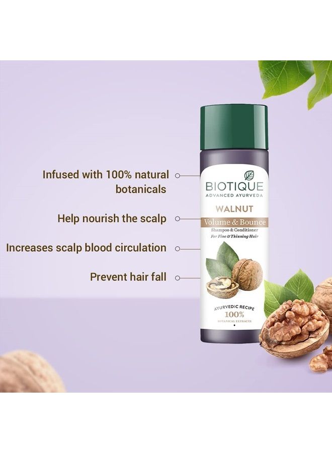 Walnut Bark Volumizing Shampoo For Fine & Thinning Hair 190 ml/ 6.42 Oz. I Makes Hair Healthy, Silky, Shiny And Pure Natural Black I Musk Root Soap Nut And Black Malya Flowers