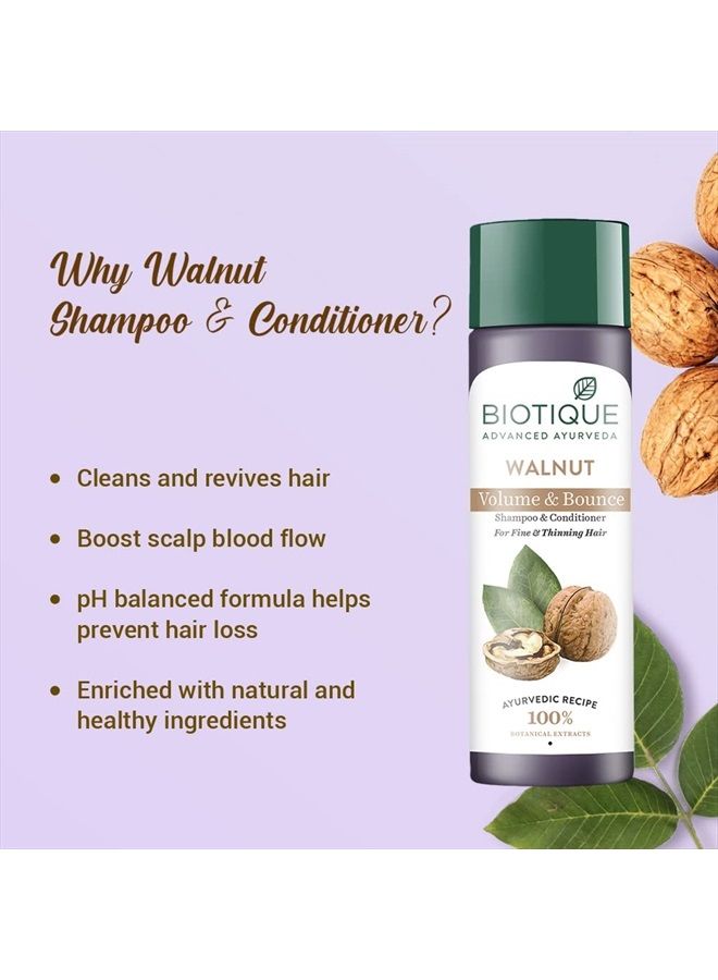 Walnut Bark Volumizing Shampoo For Fine & Thinning Hair 190 ml/ 6.42 Oz. I Makes Hair Healthy, Silky, Shiny And Pure Natural Black I Musk Root Soap Nut And Black Malya Flowers