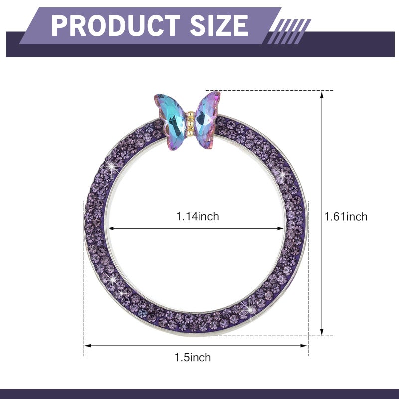 Zikefest Bling Car Engine Start Stop Decoration Ring, Crystal Rhinestone Butterfly Ring for Car Button Ring, Car Interior Accessories for Women, Push to Start Button Cover Decoration(Purple) - Image 2