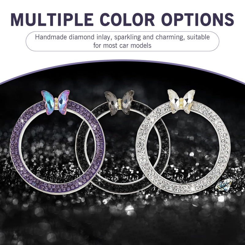 Zikefest Bling Car Engine Start Stop Decoration Ring, Crystal Rhinestone Butterfly Ring for Car Button Ring, Car Interior Accessories for Women, Push to Start Button Cover Decoration(Purple) - Image 5