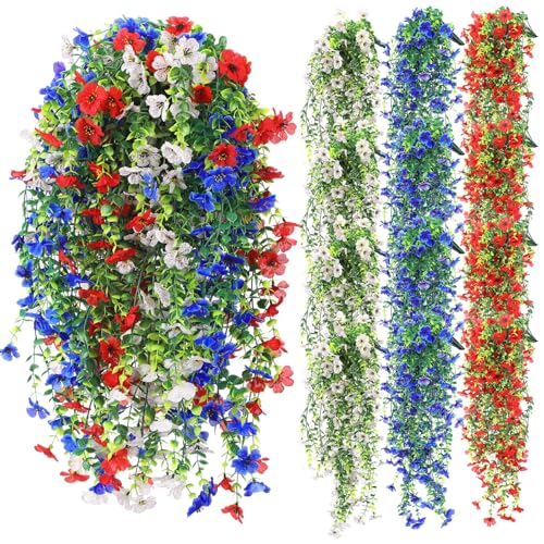 FineCheer 12 Pcs Artificial Hanging Flowers for Outdoor Spring Decoration Fake Hanging Plants Outside Fake Silk Flower Violets with Eucalyptus Realistic UV Resistant Trailing Vines Porch Yard Classic - Image 1