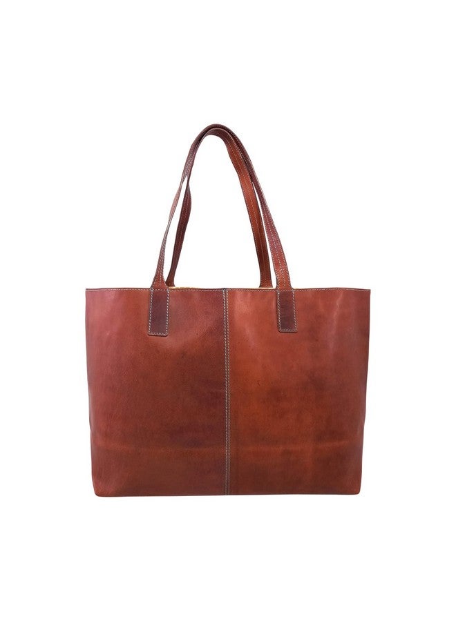 MANDAVA Women's Genuine Leather Tote Bag Travel Handbag for Work Shopping Top Handle Shoulder Big Shopper Bag (Brown) - Image 1