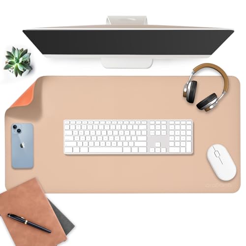 AROPANA Vegan Leather Desk Mat | Large Reversible Mouse Pad & Computer Table Protector | Dual-Side Waterproof Extended Laptop Pad with Edge-Stitched Design (80x40CM, Apricot and Orange) - Image 1