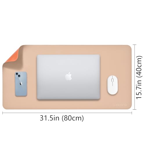AROPANA Vegan Leather Desk Mat | Large Reversible Mouse Pad & Computer Table Protector | Dual-Side Waterproof Extended Laptop Pad with Edge-Stitched Design (80x40CM, Apricot and Orange) - Image 2