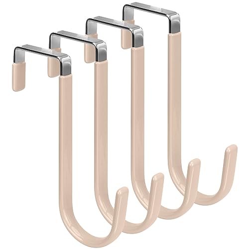 FYY Over the Door Hooks 4 Pack Door Hangers Hooks with Rubber Prevent Scratches Heavy Duty Organizer Hooks for Living Room Bathroom Bedroom Hanging Clothes Towels Hats Coats Bags Nude - Image 1
