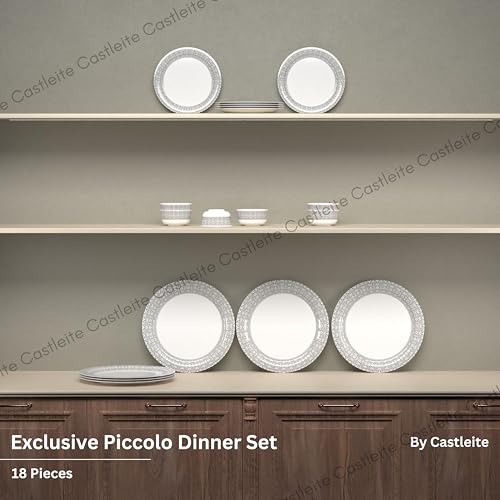Castleite Piccolo Melamine Dinner Set - Elegant, Break & Stain Resistant, Designer Crockery Dinnerware in Exclusive Edgy Square Shape for Your own Home Kitchen (Ivory Bloom, Dinner Set 18 Pcs) - Image 2