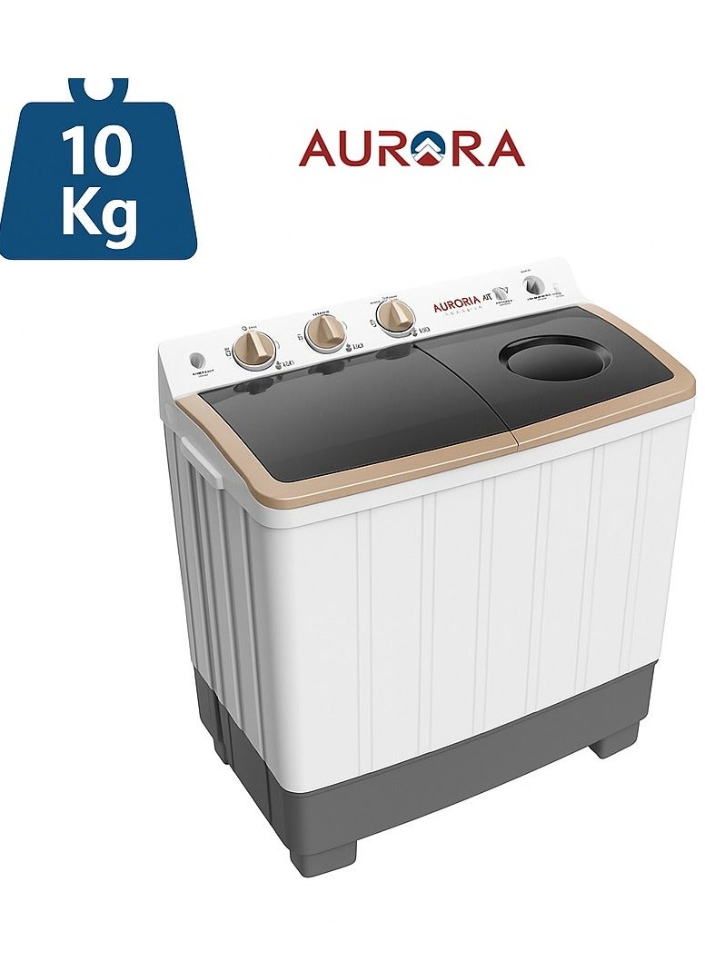 اورورا غسالة ملابس   شبه آلية بحوضين سعة 10 كجم، مصنوعة من البلاستيك المتين، وخفيفة الوزن لسهولة الحركة، وسهلة الاستخدام، باللون الأبيض | اسم الموديل: AR-11TTH - Image 1