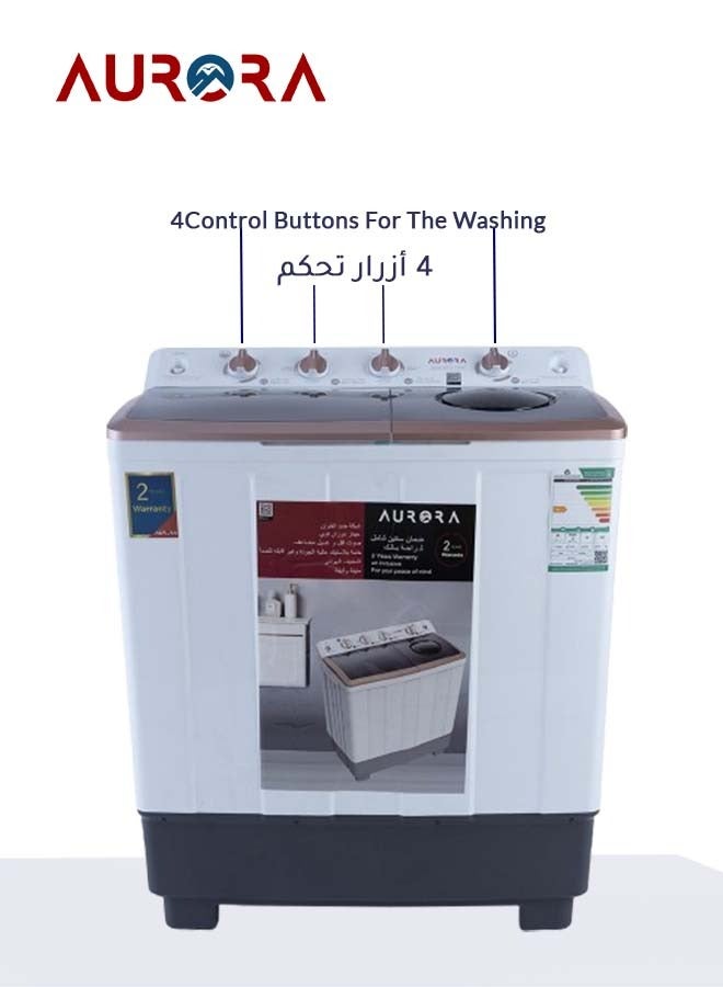 اورورا غسالة ملابس   شبه آلية بحوضين سعة 10 كجم، مصنوعة من البلاستيك المتين، وخفيفة الوزن لسهولة الحركة، وسهلة الاستخدام، باللون الأبيض | اسم الموديل: AR-11TTH - Image 3