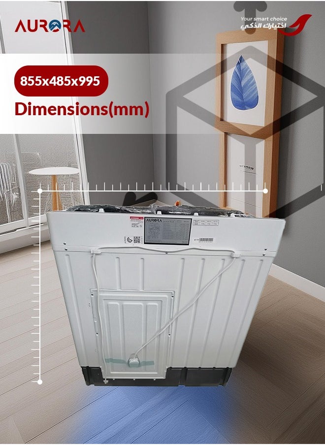 AURORA - 10 KG Twin Tub Semi-Automatic Washing Machine, Durable Plastic, Lightweight for Easy Mobility, User-Friendly Operation, White Color | Model Name: AR-11TTH - Image 1