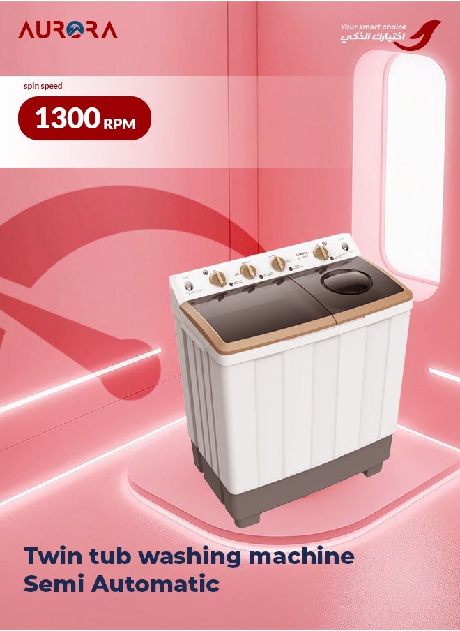 AURORA - 10 KG Twin Tub Semi-Automatic Washing Machine, Durable Plastic, Lightweight for Easy Mobility, User-Friendly Operation, White Color | Model Name: AR-11TTH - Image 1