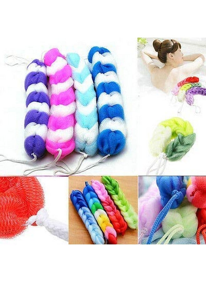 HAPPYMATES® Pack of 4 Long Body Scrub Stretch Stretch Back Sponge with Rope Braided Loofah for Men and Women oofah back scrubber mesh strap skin washer with rope handles - Image 2