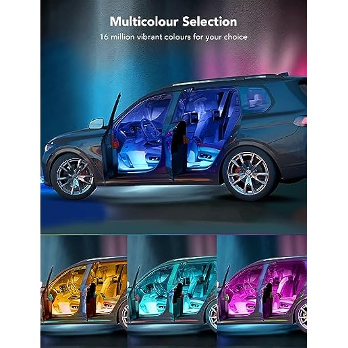 NALACAL 4 قطع شريط إضاءة ليد مقاوم للماء بتصميم خطين طقم إضاءة RGB مع تحكم بالتطبيق أسفل لوحة القيادة مع شاحن لتزيين السيارة من الداخل - Image 2