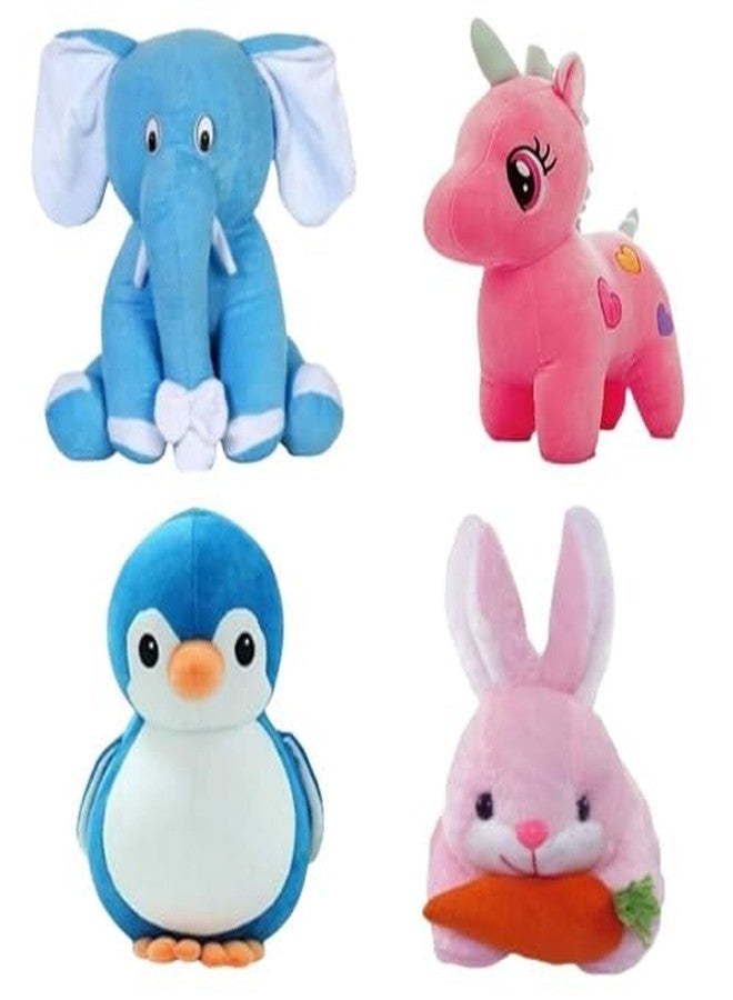 Future Shop Pack of 4 Elegant Soft Toys - Blue Elephant, Penguin, Unicorn, Pink Rabbit| Ideal Gifts for Kids| Plush Toy Set for Cuddly Playtime - Image 1
