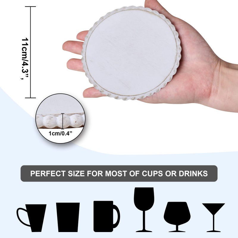 GENMOUS & CO. GENMOUS 6 Pack Farmhouse Wooden Bead Coasters with Metal Holder for Coffee Table Decor, Round Handmade Cup Coasters Set for Drinks Absorbent, Rustic Cute Coaster for Home Kitchen Table DÃ©cor - Image 3
