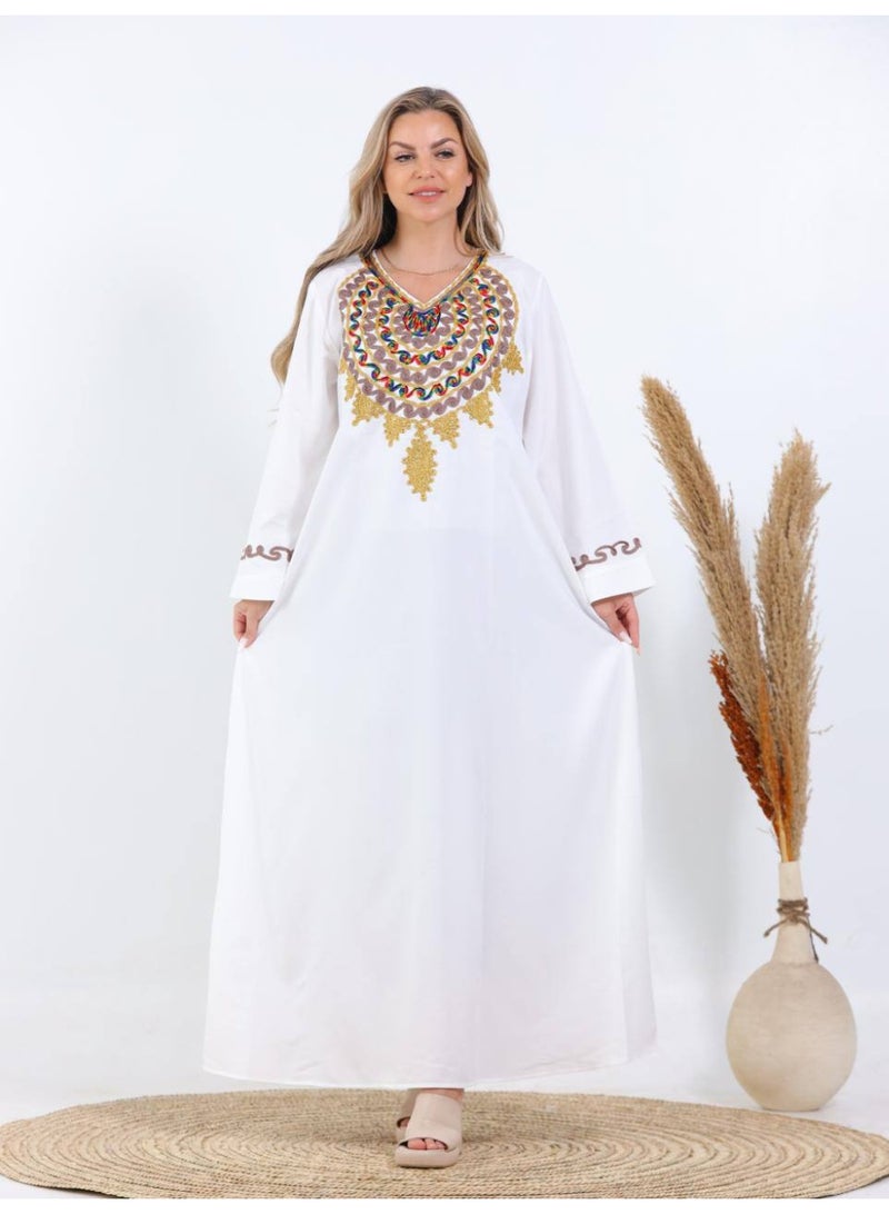 افندينا  جلابية ناعمة مطرزة بتطريز متناسق وانيق A-634 - Image 1