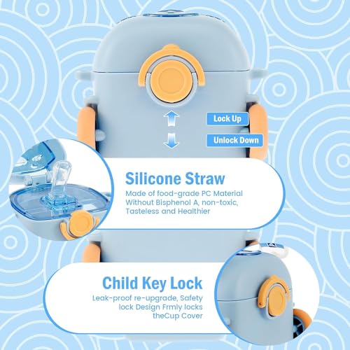 IKTU Bus Water Bottle for Kids With Strap, Sipper & Straw (500ml) | Leakproof, BPA Free With Lock | Cute Bus Shaped Tritan Bottle For Girls & Boys (Blue) - Image 4