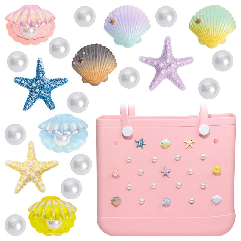 WYVAS Charms for Bogg Bag, Starfish Shells & Pearls for Bogg Bag Accessories, Compatible with Simply Southern Beach Totes, Insert for Rubber Beach Bag Tote Handbag Decoration for Women Ocean Birthday Party Favor - Image 1
