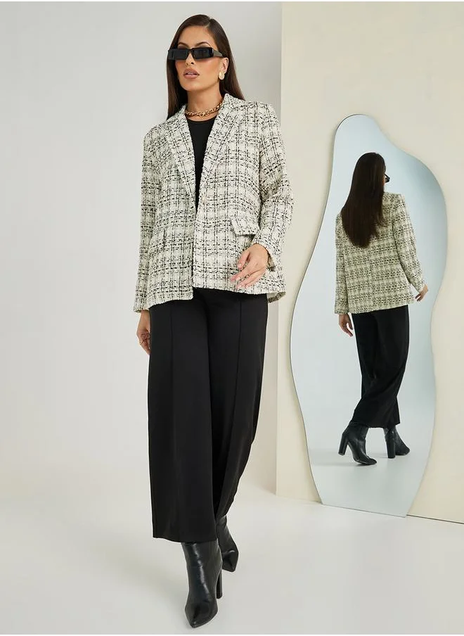 ستايلي Regular Fit Single Breasted Tweed Blazer With Pockets