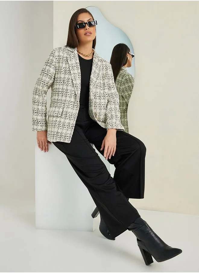 ستايلي Regular Fit Single Breasted Tweed Blazer With Pockets