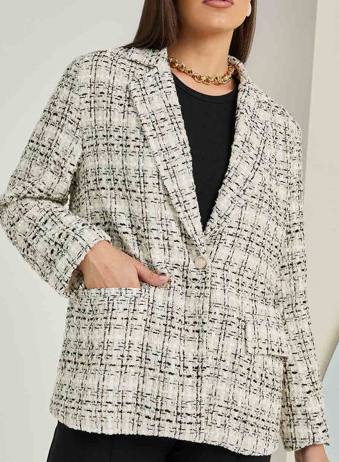 Styli Regular Fit Single Breasted Tweed Blazer With Pockets  - Image 4