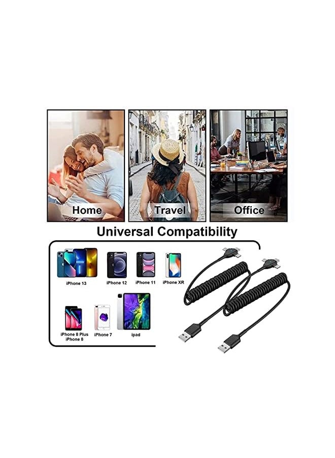 SYOSI - in 1 Coiled Lightning Cable for Car, Coil for iPhone Charger Cable, USB Cable Fast Charger for Lightning/Type-C/Micro USB for iPhone iOS Android Tablets PC - Image 1