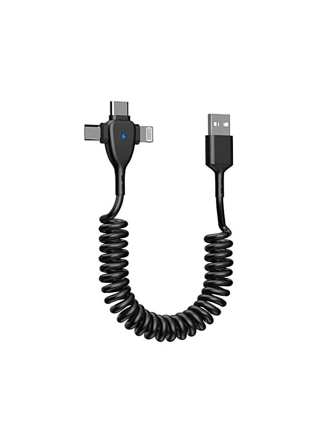 SYOSI - in 1 Coiled Lightning Cable for Car, Coil for iPhone Charger Cable, USB Cable Fast Charger for Lightning/Type-C/Micro USB for iPhone iOS Android Tablets PC - Image 1