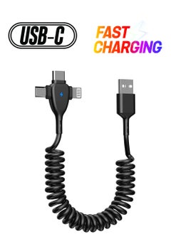 in 1 Coiled Lightning Cable for Car, Coil for iPhone Charger Cable, USB Cable Fast Charger for Lightning/Type-C/Micro USB for iPhone iOS Android Tablets PC