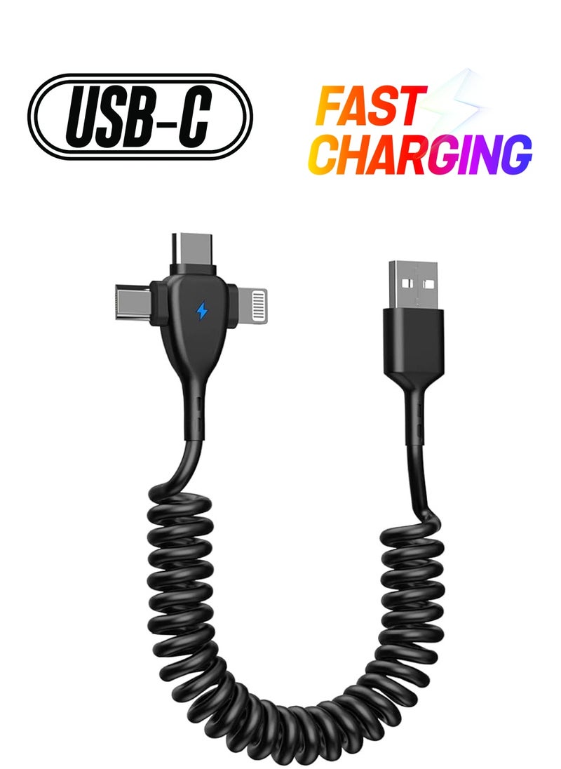 SYOSI - in 1 Coiled Lightning Cable for Car, Coil for iPhone Charger Cable, USB Cable Fast Charger for Lightning/Type-C/Micro USB for iPhone iOS Android Tablets PC - Image 1