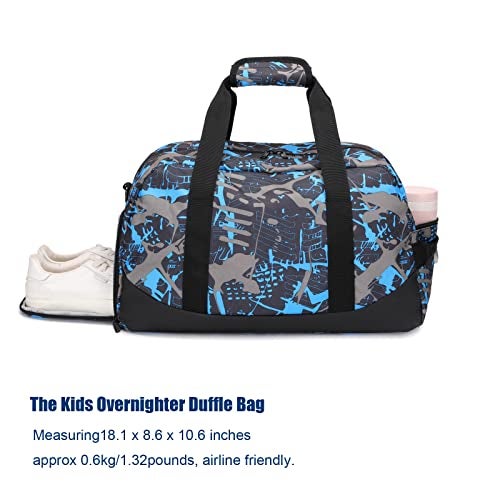 Octsky Sports Duffel Bag Gym Bag with Shoe Compartment Small Travel Overnight Bag Weekender Bag (Blue-Graffiti) - Image 4