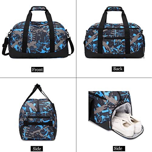 Octsky Sports Duffel Bag Gym Bag with Shoe Compartment Small Travel Overnight Bag Weekender Bag (Blue-Graffiti) - Image 5
