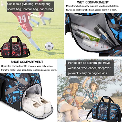 Octsky Sports Duffel Bag Gym Bag with Shoe Compartment Small Travel Overnight Bag Weekender Bag (Blue-Graffiti) - Image 3